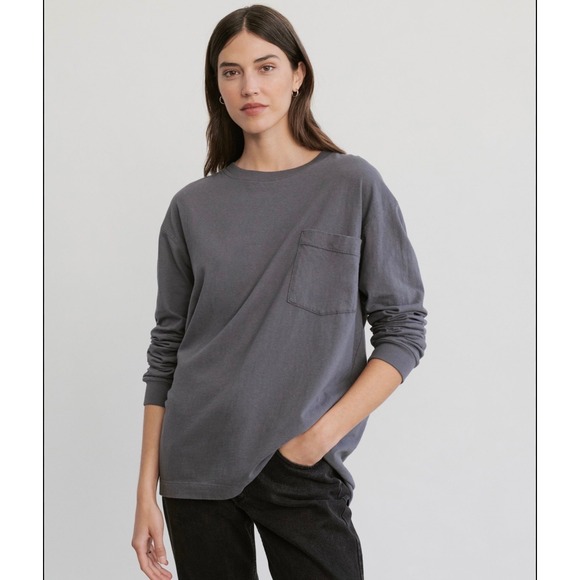 Jenni Kayne Tops - JENNI KAYNE Boyfriend Long-Sleeve pocket front T-Shirt - grey